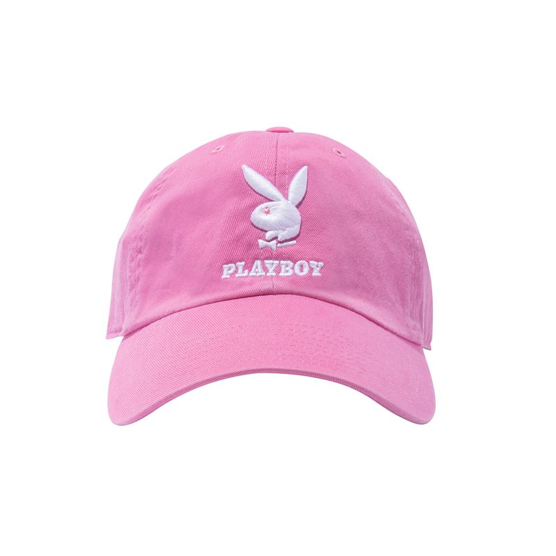 Playboy 47 Brand Adjustable Dad Men\'s Hats Pink / White | 724593TWS