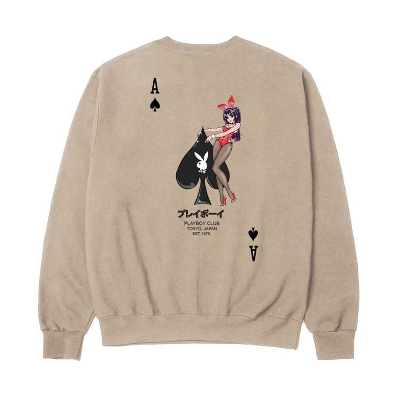 Playboy Ace Of Spades Crewneck Sweat Men's Hoodie Brown | 362149BPY