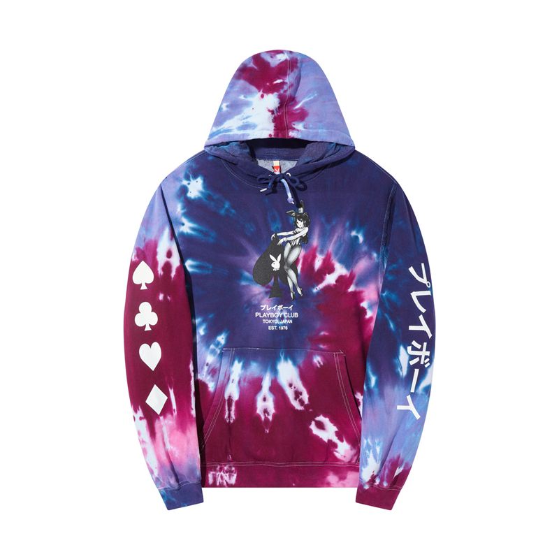 Playboy Ace Of Spades Tie Dye Men\'s Hoodie Pink / Purple | 246805DFV