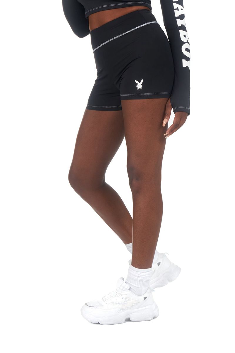 Playboy Active Rucheds Women's Shorts Black | 214576SEV