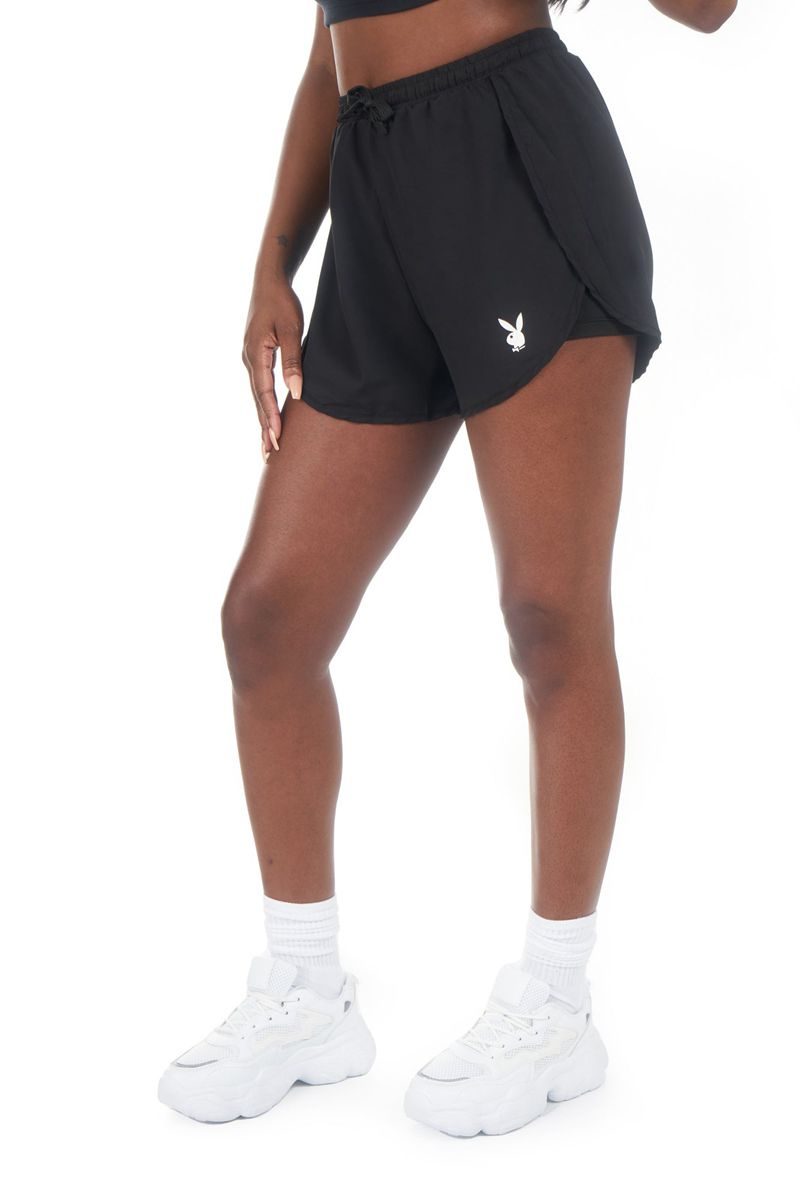 Playboy Active Runners Women's Shorts Black | 623790PMI