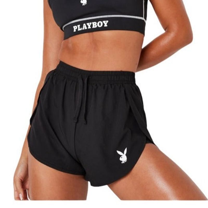 Playboy Active Runners Women\'s Shorts Black | 623790PMI