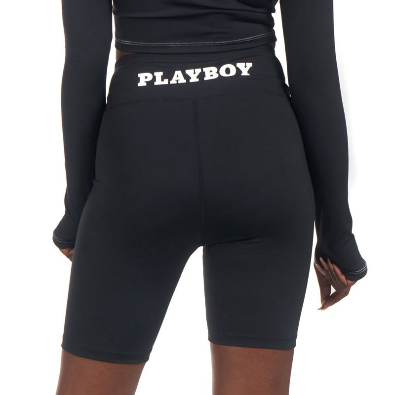 Playboy Active Tie Ruched Bikes Women's Shorts Black | 340795SYW