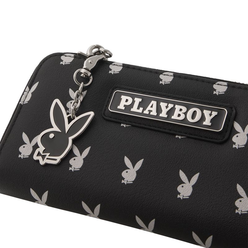 Playboy All Over Bunny Charm Wallet Women's Handbag Black / White | 541326HUO