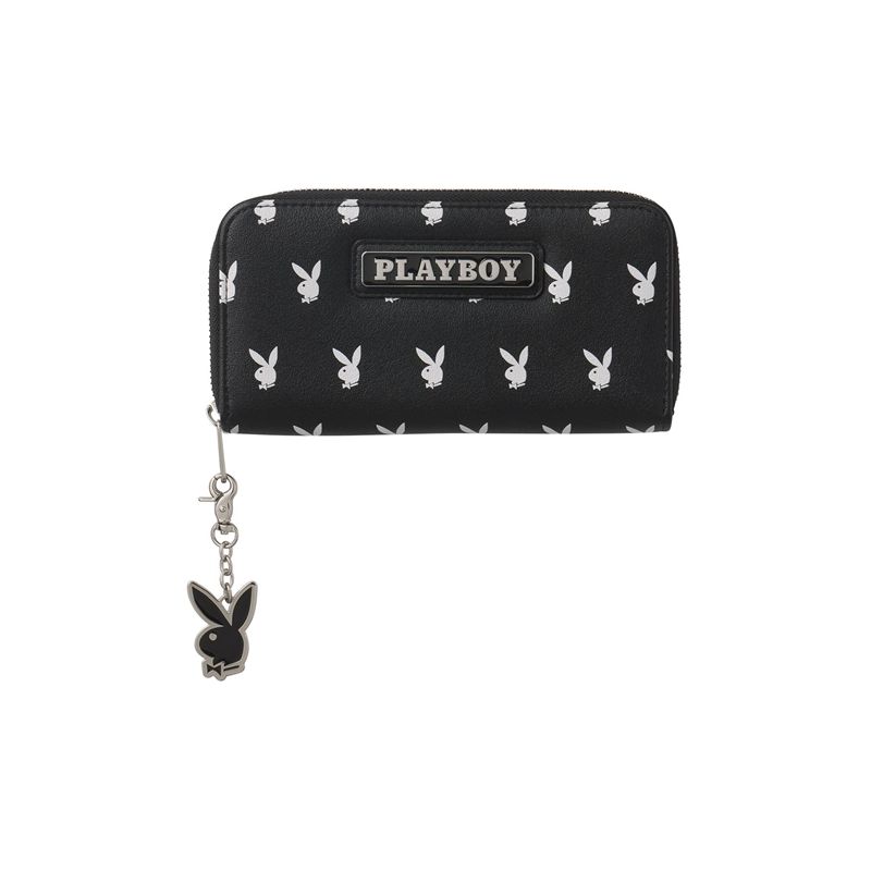 Playboy All Over Bunny Charm Wallet Women\'s Handbag Black / White | 541326HUO