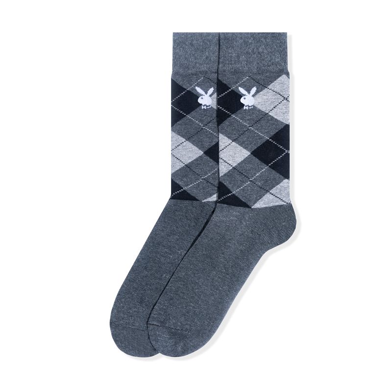 Playboy Argyle Rabbit Head Men's Socks Grey | 983405FXL