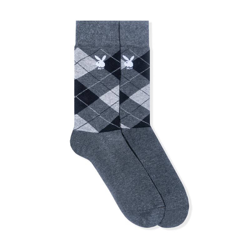 Playboy Argyle Rabbit Head Men's Socks Grey | 983405FXL