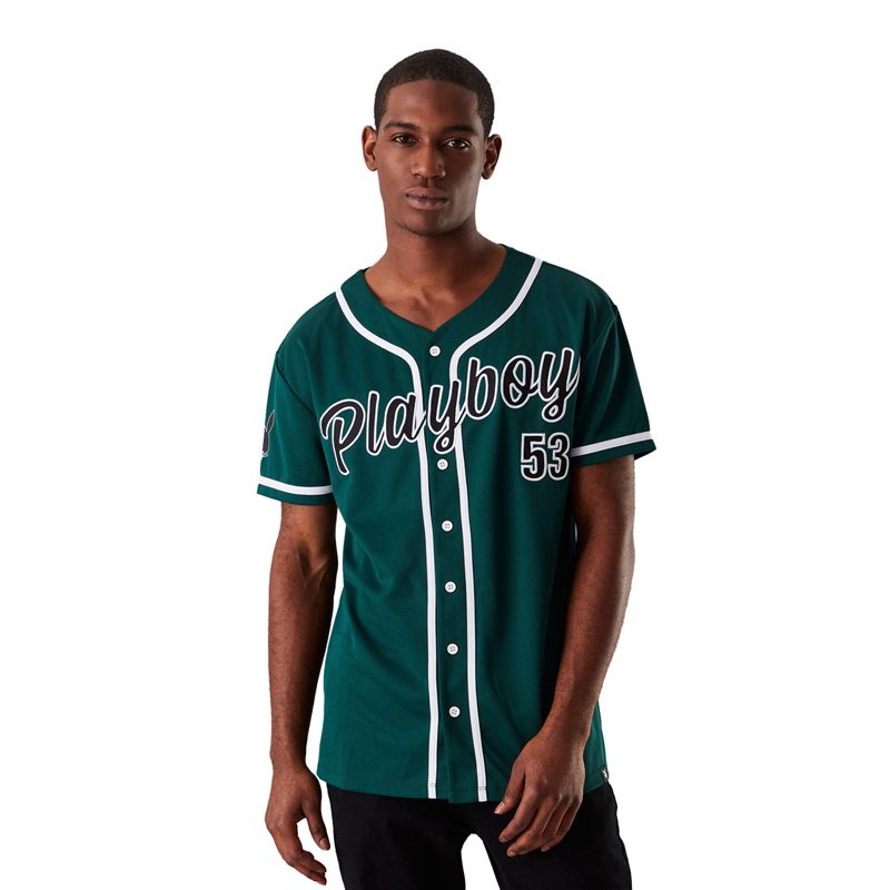 Playboy Baseball Jersey Men\'s Shirts Green | 320954BTQ