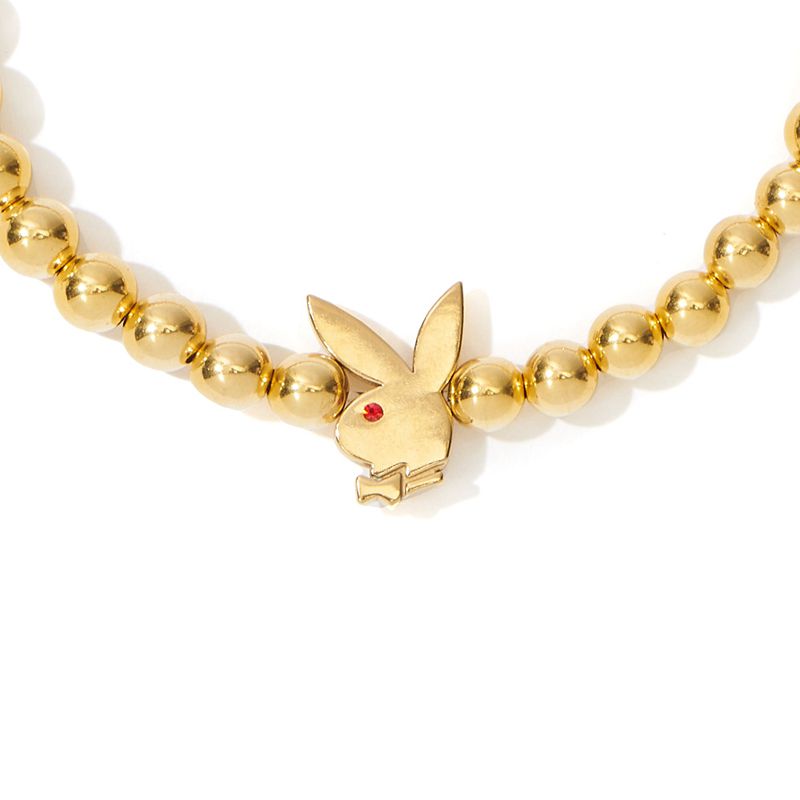 Playboy Beaded Bunny Stretch Bracelet Women's Jewelry Gold | 043697UGF