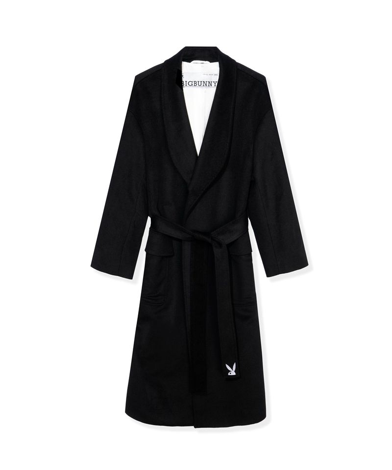 Playboy Belted Long Wool Robe Coat Women\'s Jackets Black | 157608KFP