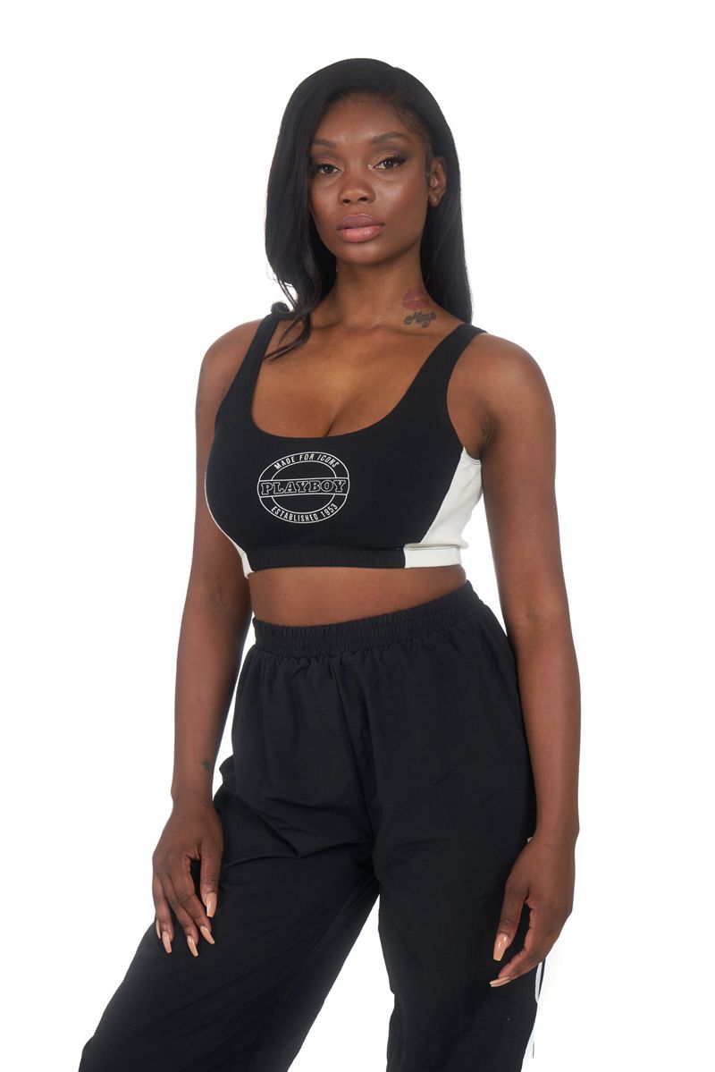 Playboy Boxing Sports Bra Women's Tank Black | 059418MFK