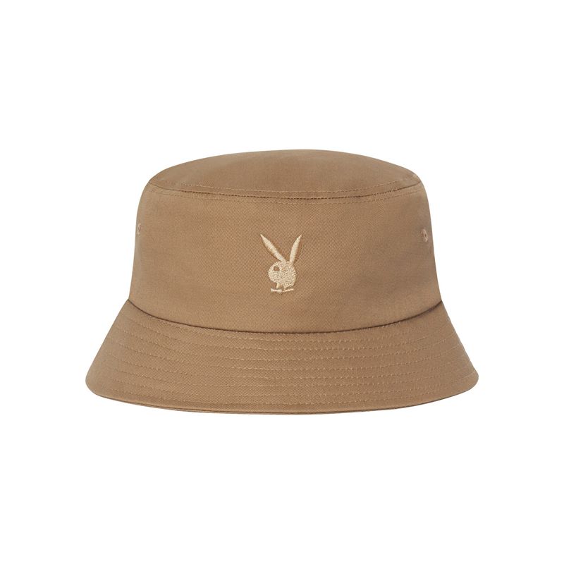 Playboy Brown Embroidered Bucket Men's Hats Brown | 236790FMX