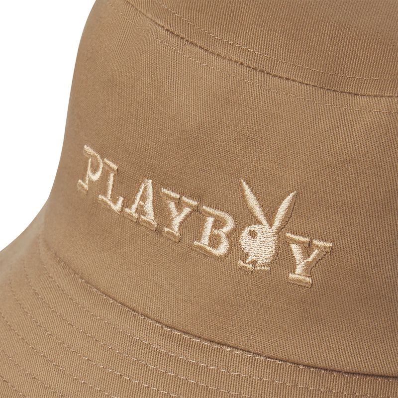 Playboy Brown Embroidered Bucket Men's Hats Brown | 236790FMX