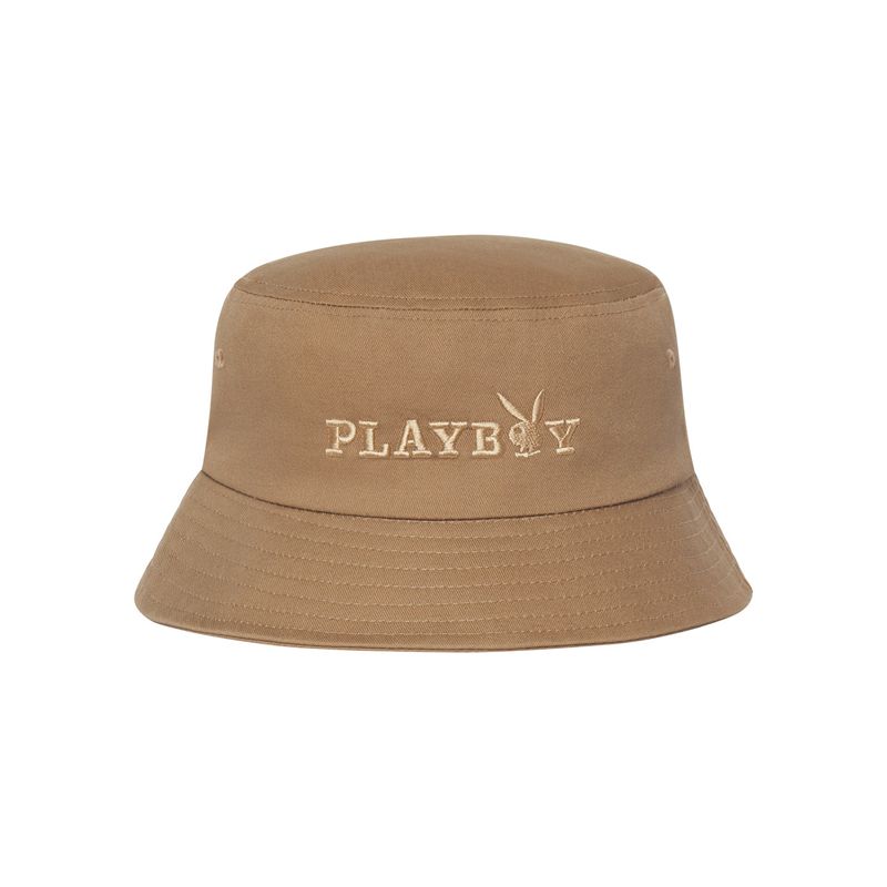 Playboy Brown Embroidered Bucket Men\'s Hats Brown | 236790FMX