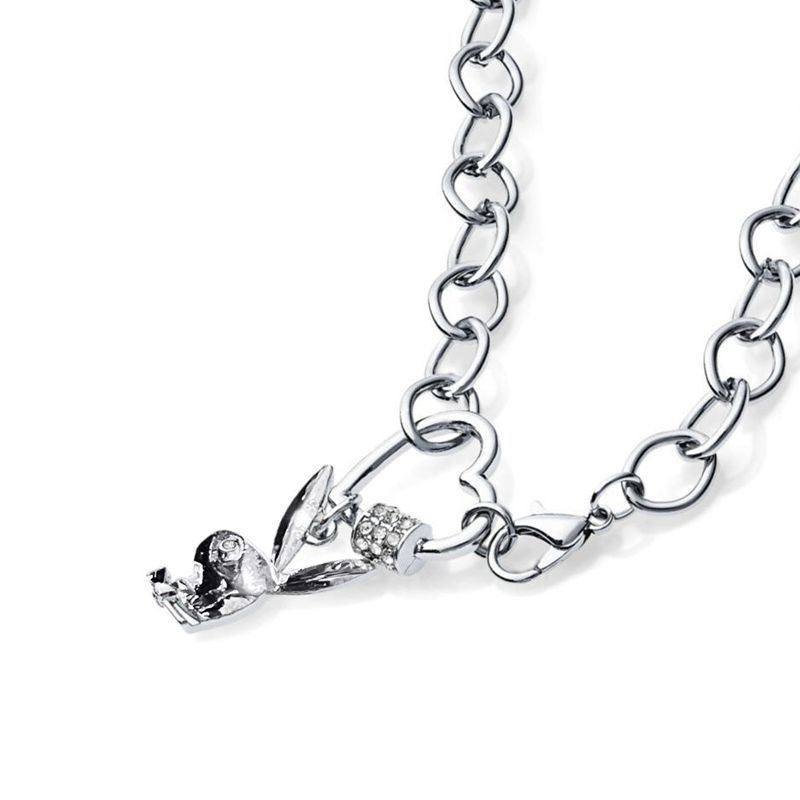 Playboy Bunny Heart Chain Necklace Women's Jewelry Silver | 985170GYF