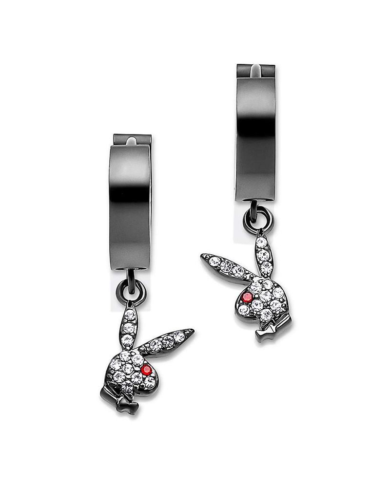 Playboy Bunny Huggie Hoop And Dangling Charm Earring Women's Jewelry Black | 496108YZM