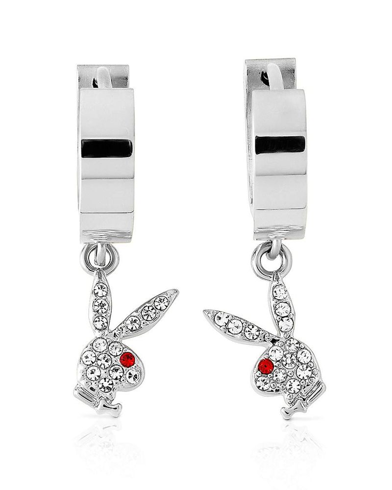 Playboy Bunny Huggie Hoop And Dangling Charm Earring Women's Jewelry Black | 496108YZM