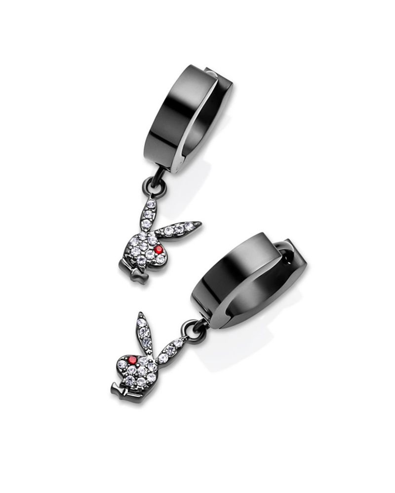 Playboy Bunny Huggie Hoop And Dangling Charm Earring Women's Jewelry Black | 496108YZM