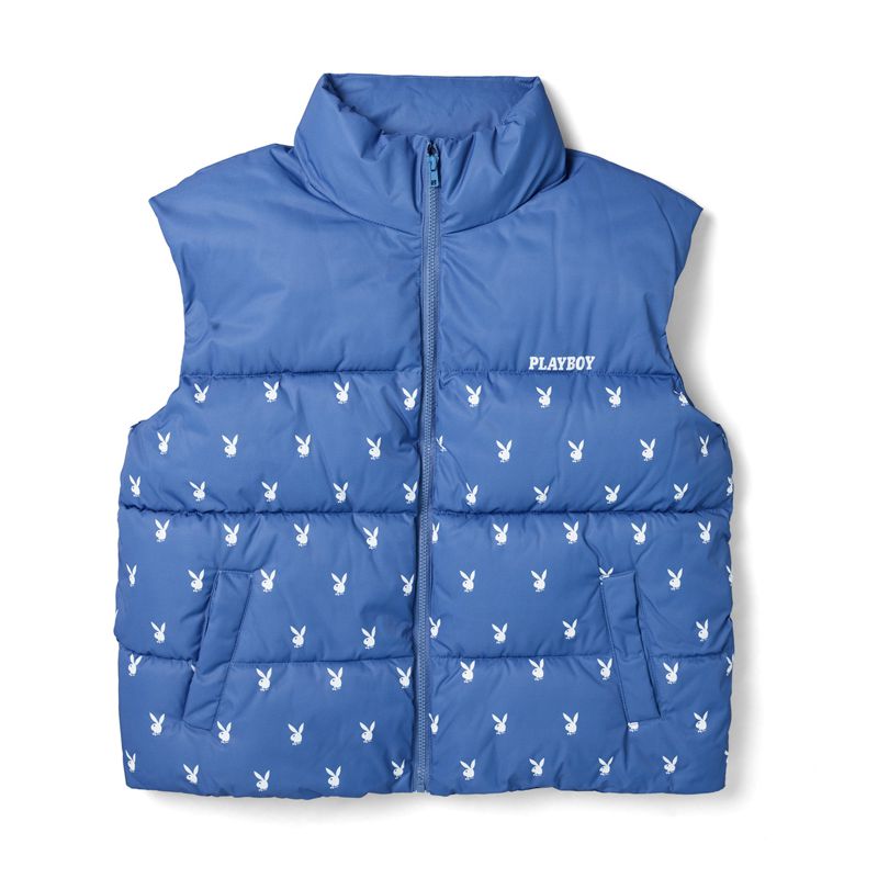 Playboy Bunny Puffer Vest Women\'s Jackets Blue | 135972CWL