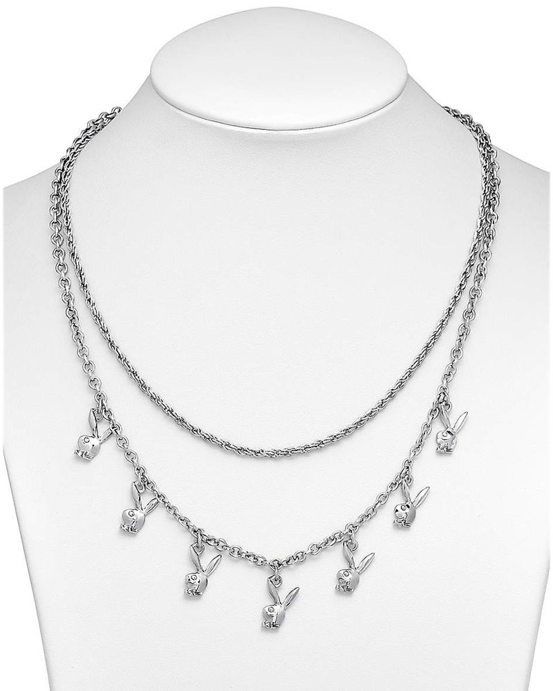 Playboy Bunny Stacked Chain Bunny Necklace Women's Jewelry Silver | 625314ELK