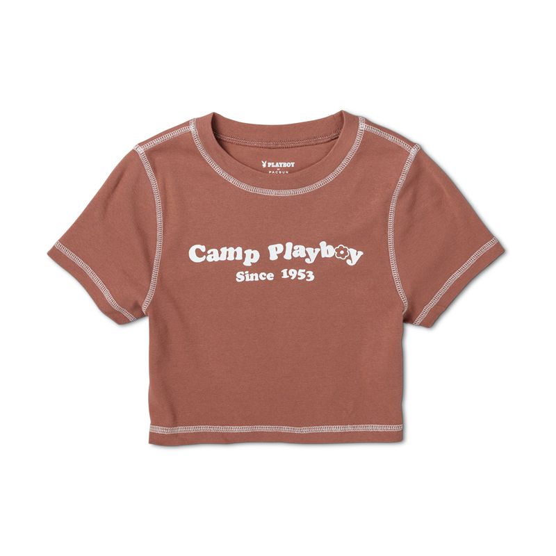 Playboy Camp Classic Baby Tee Women\'s Tank Brown | 094528WNA