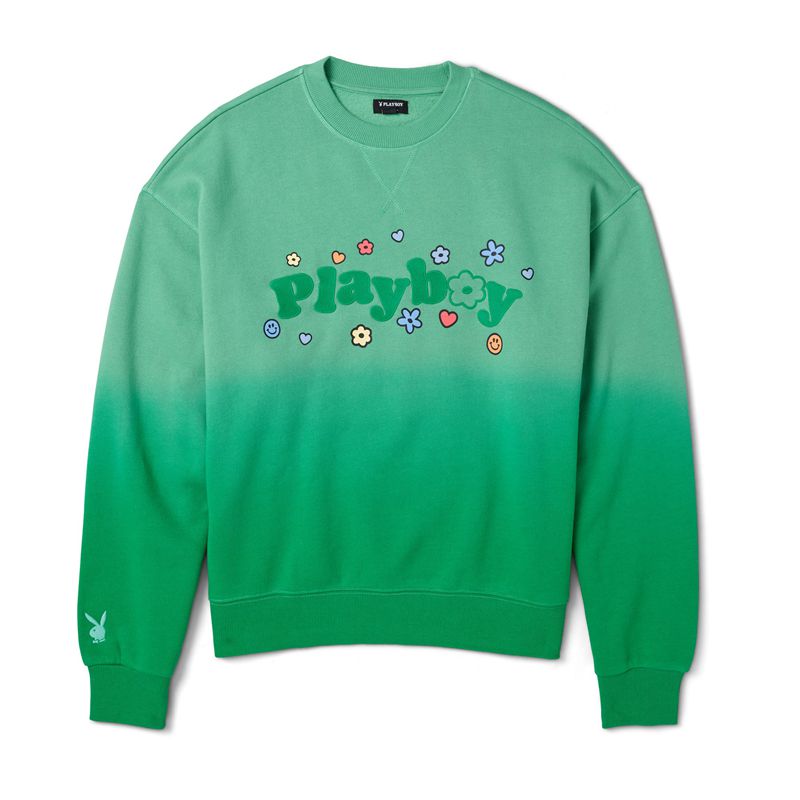 Playboy Camp Crew Neck Women\'s Hoodie Green | 804612JRP