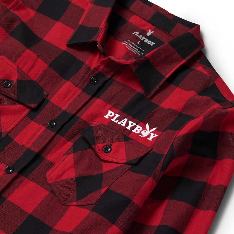 Playboy Camp Flannel Men's Shirts Red / Black | 914257OQA