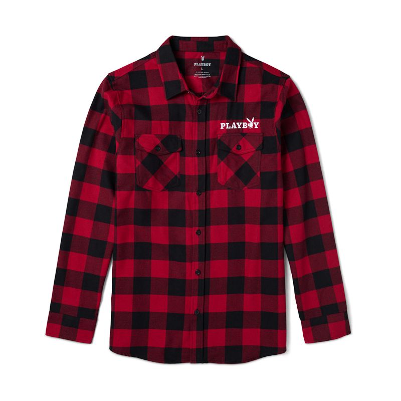 Playboy Camp Flannel Men\'s Shirts Red / Black | 914257OQA