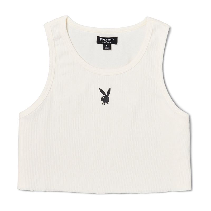 Playboy Camp Ribbed Women\'s Tank White | 908521MNX