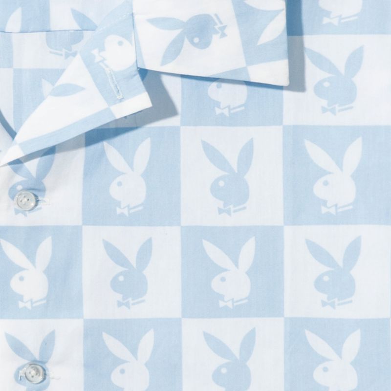 Playboy Checker Rabbit Head Button Down Men's Shirts Blue | 568471BCA