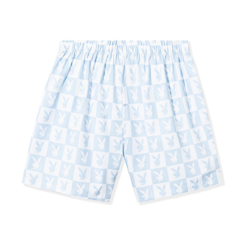 Playboy Checker Rabbit Head Men's Shorts White / Blue | 157632KFW