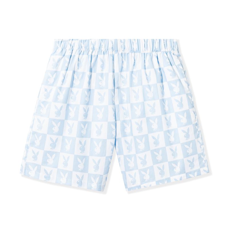 Playboy Checker Rabbit Head Men's Shorts White / Blue | 157632KFW