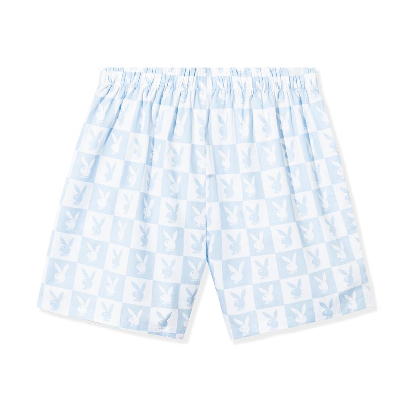 Playboy Checker Rabbit Head Men\'s Shorts White / Blue | 157632KFW