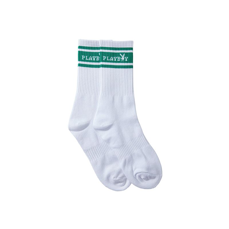 Playboy Classic Masthead Crew Men's Socks White / Green | 193580BUW