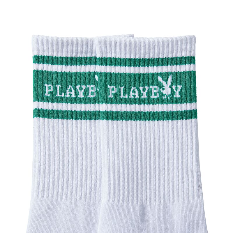 Playboy Classic Masthead Crew Men's Socks White / Green | 193580BUW