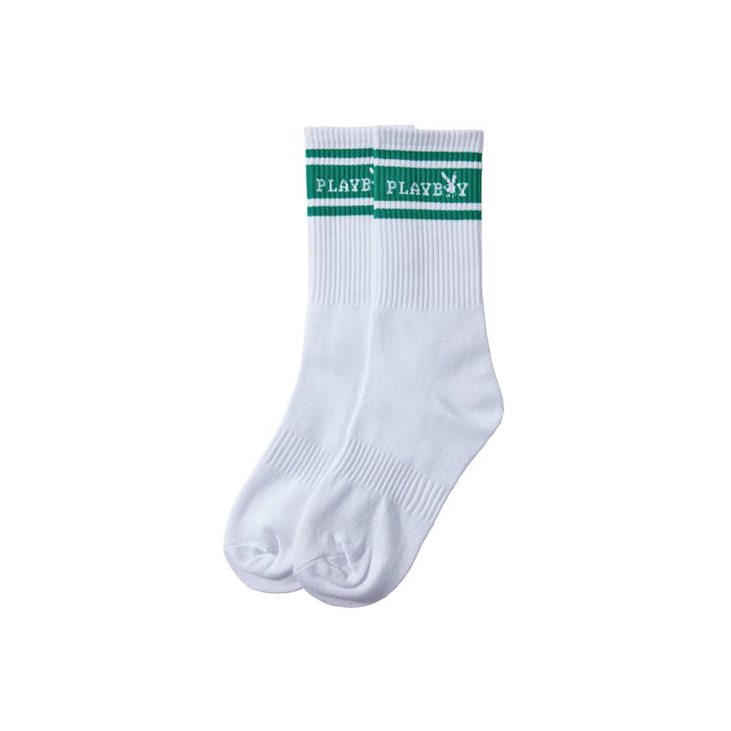 Playboy Classic Masthead Crew Men's Socks White / Green | 193580BUW