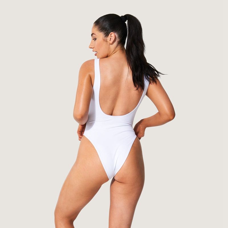 Playboy Classic Masthead One Piece Women's Swimwear White | 463197BYL