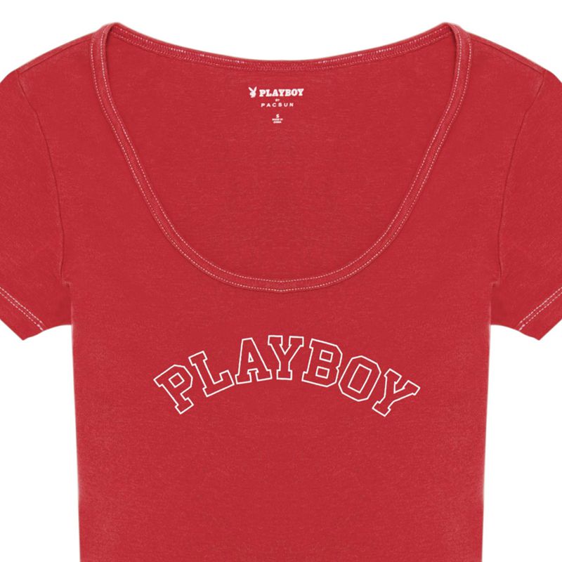 Playboy Classic Masthead Scoop Women's T Shirts Red Dark Red | 845612CXB