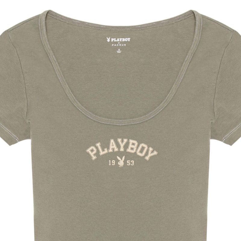 Playboy Classic Masthead Scoop Women's T Shirts Red Dark Red | 845612CXB