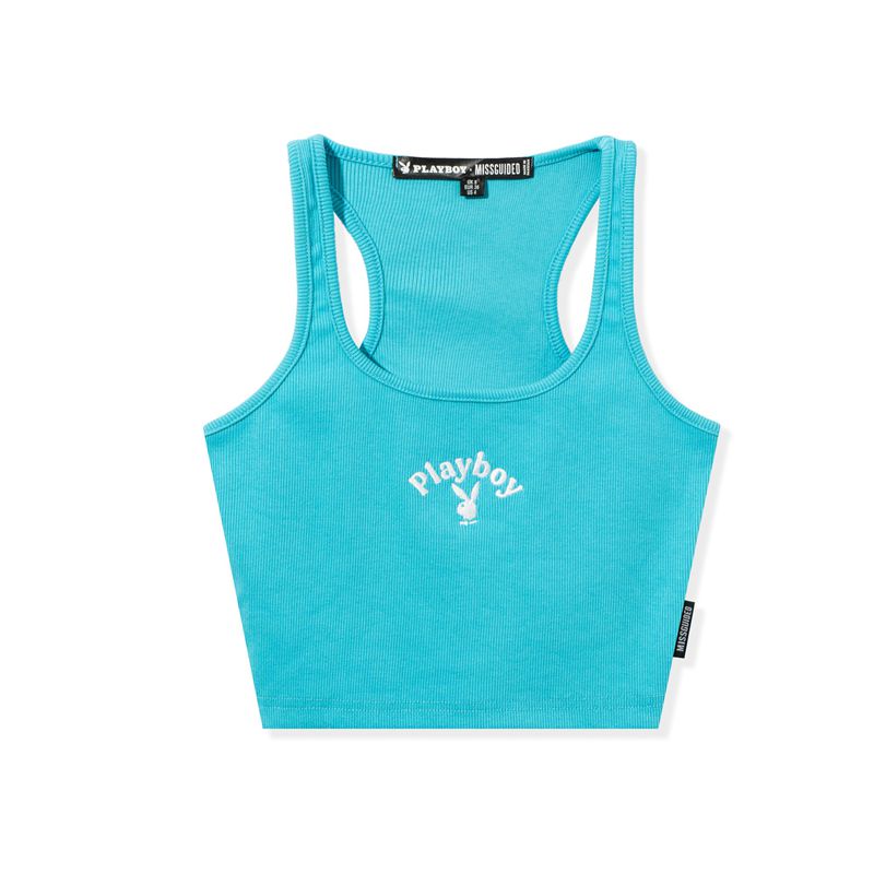 Playboy Classic Racer Women's Tank Blue | 345028HKE