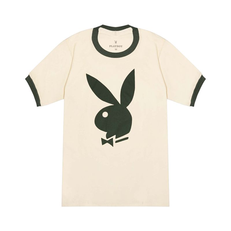 Playboy Classic Ringer Men\'s Shirts Cream / Green | 106842PGO