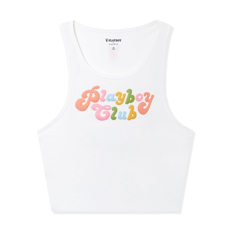 Playboy Club Ribbed Women\'s Tank White | 321586KHI