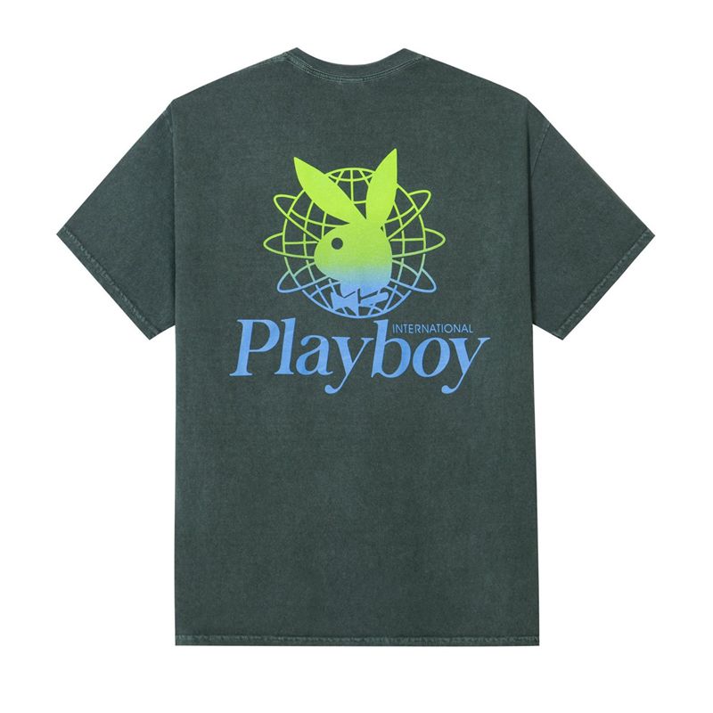 Playboy Contrast Pocket Men\'s Shirts Black / Green | 854273JAF