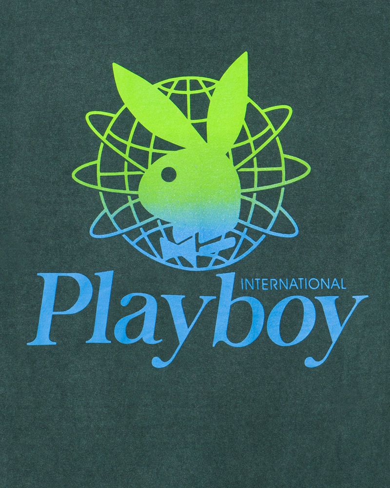 Playboy Contrast Pocket Tee Women's T Shirts Black / Green | 094178VFP