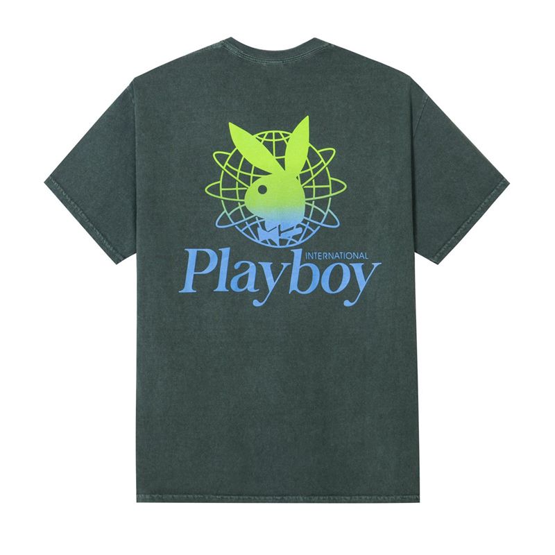 Playboy Contrast Pocket Tee Women\'s T Shirts Black / Green | 094178VFP