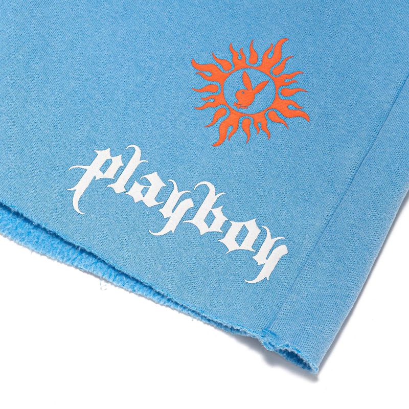 Playboy Contrast Stitch Boyfriend Women's Shorts Blue | 270681HEV