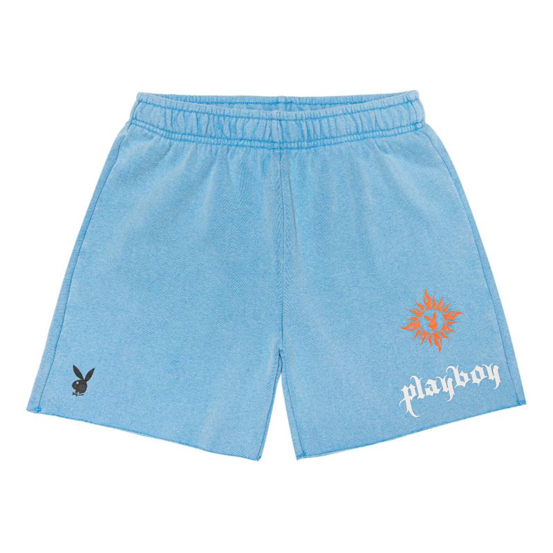 Playboy Contrast Stitch Boyfriend Women\'s Shorts Blue | 270681HEV