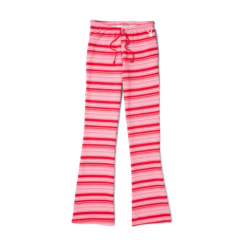 Playboy Crush Stripe Flare Sweats Women\'s Pants Red Stripes | 769058JUL