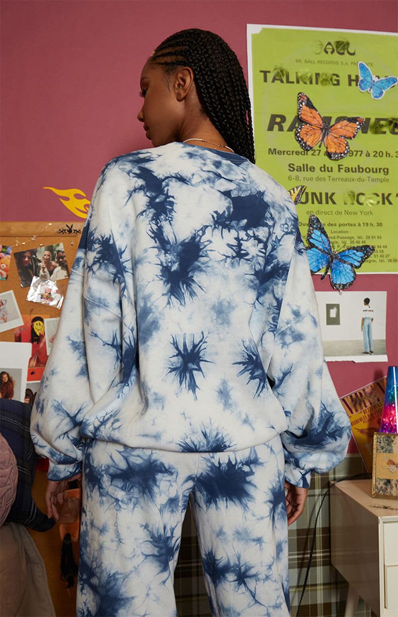 Playboy Crystal Tie-Dye Crewneck Women's Hoodie Blue | 074531BNE