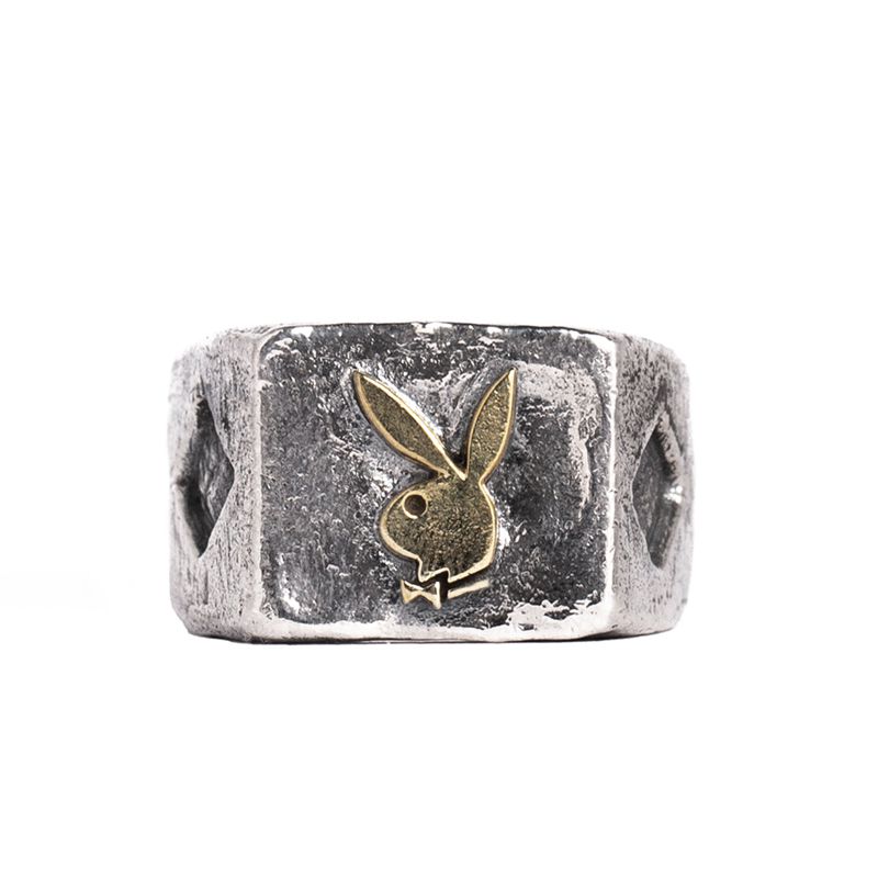 Playboy Diamond Side Rabbit Head Ring Men's Jewelry Mixed metal | 943168PSC